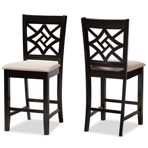 Baxton Studio Nicolette Modern and Contemporary Sand Fabric and Dark Brown Finished Wood 2-Piece Counter Stool Set 179-11422-Zoro - main